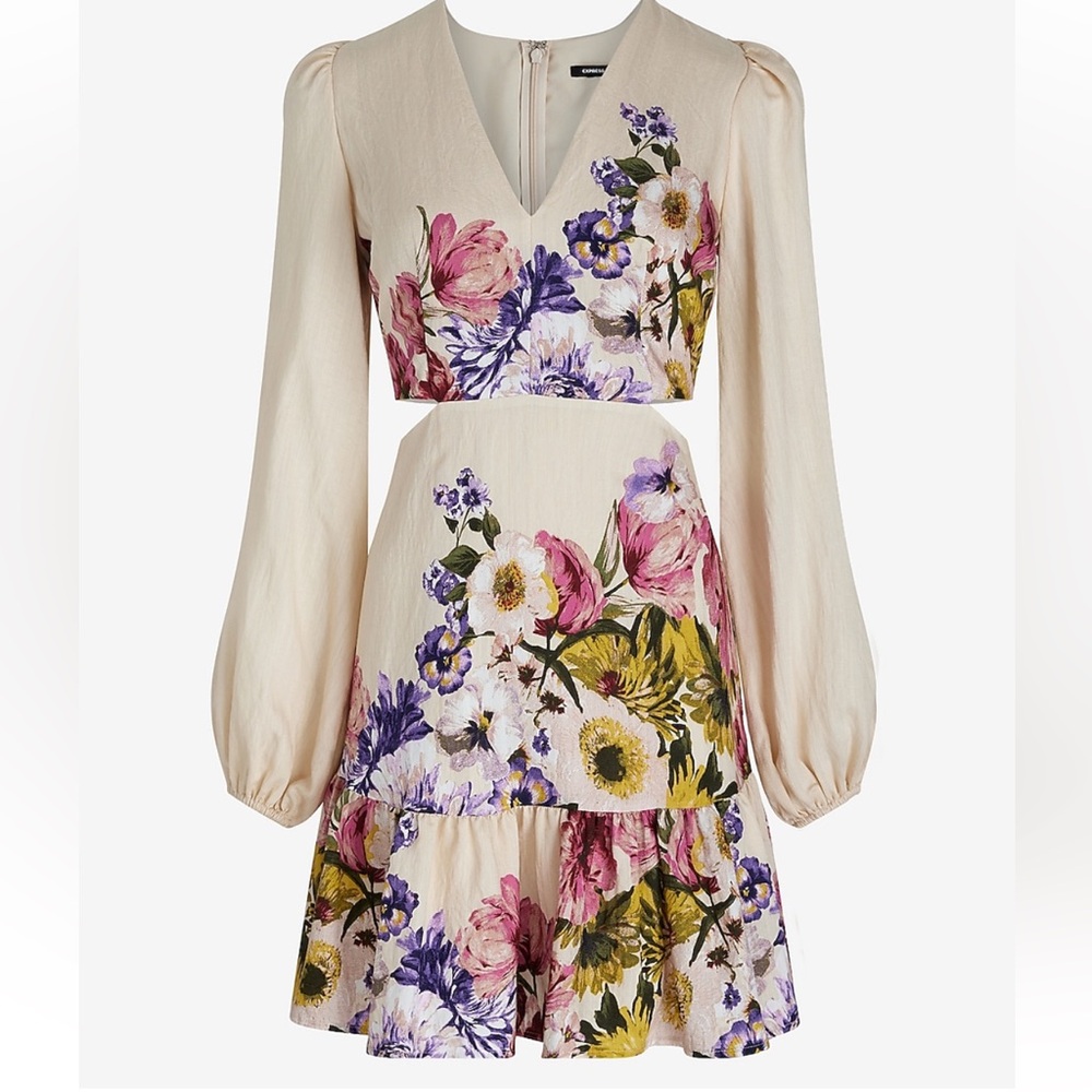 Floral V-Neck Long Puff Sleeve
Cutout Mini Dress - Picture 5 of 10